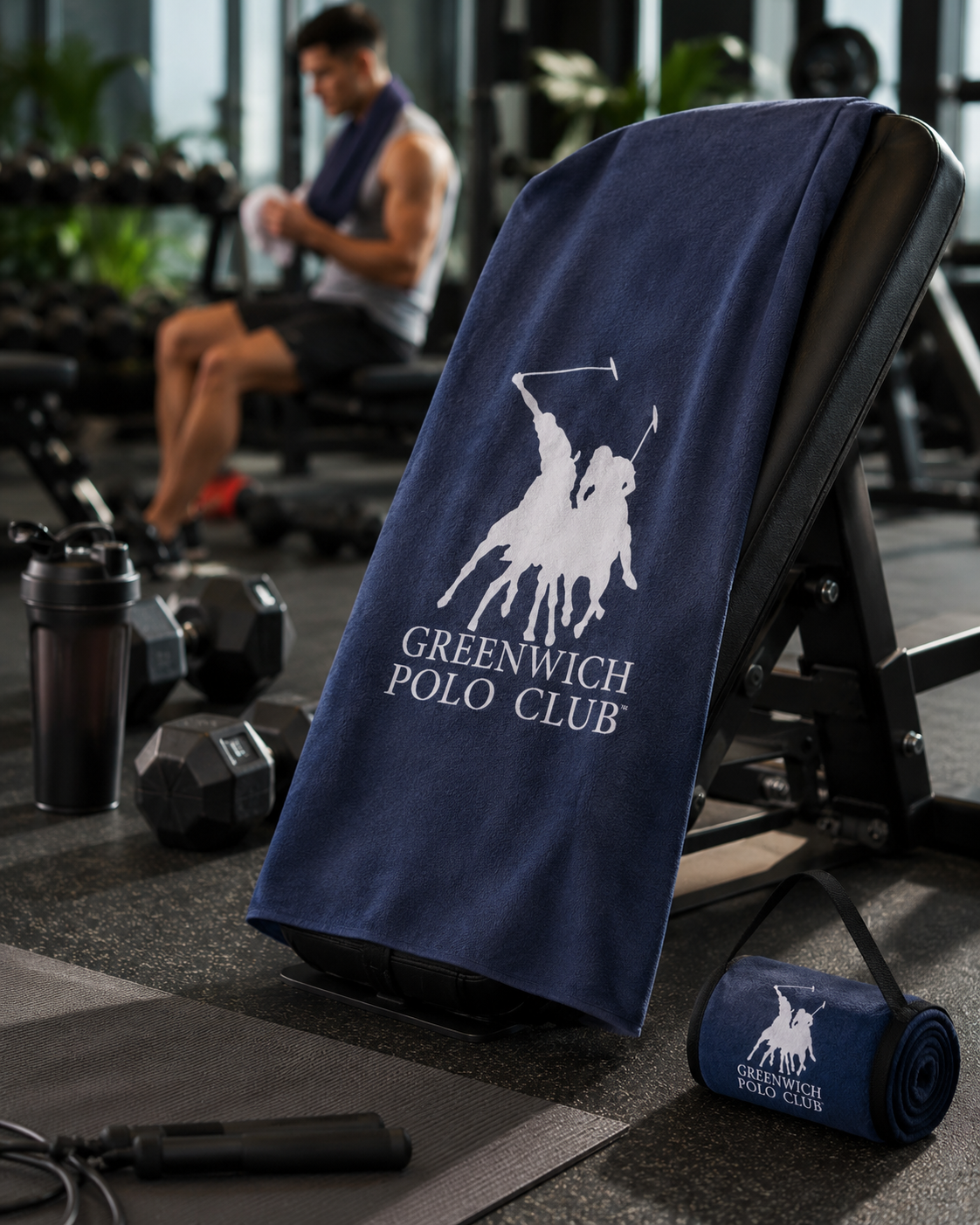 Greenwich Polo Club 4189 dark blue microfiber gym towel, 45x90 cm absorbent fast-dry towel for gym, yoga and fitness in Sitia.