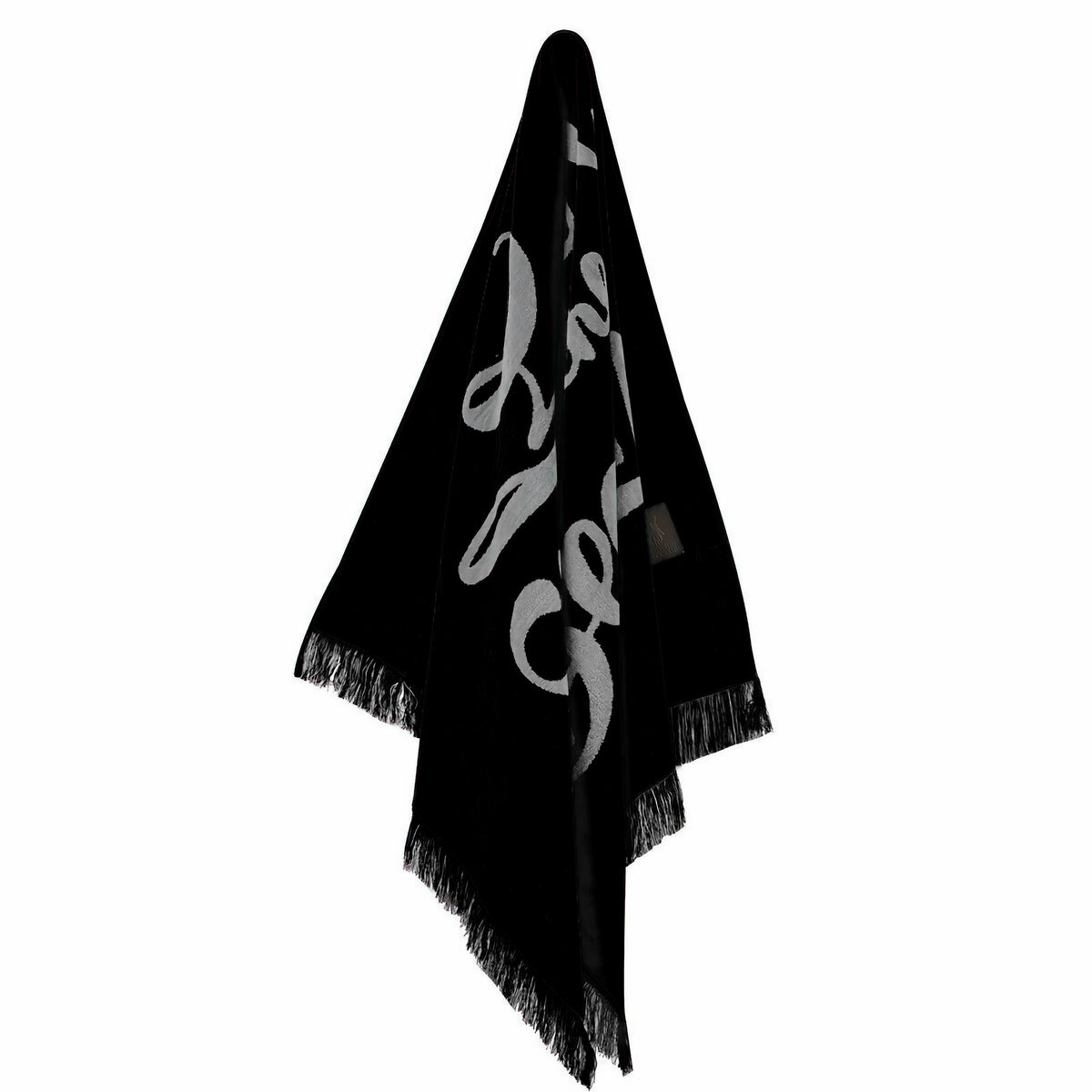 Hanging Greenwich Polo Club 3640 black and sand cotton beach towel with woven “Life is Better at the Beach” design.