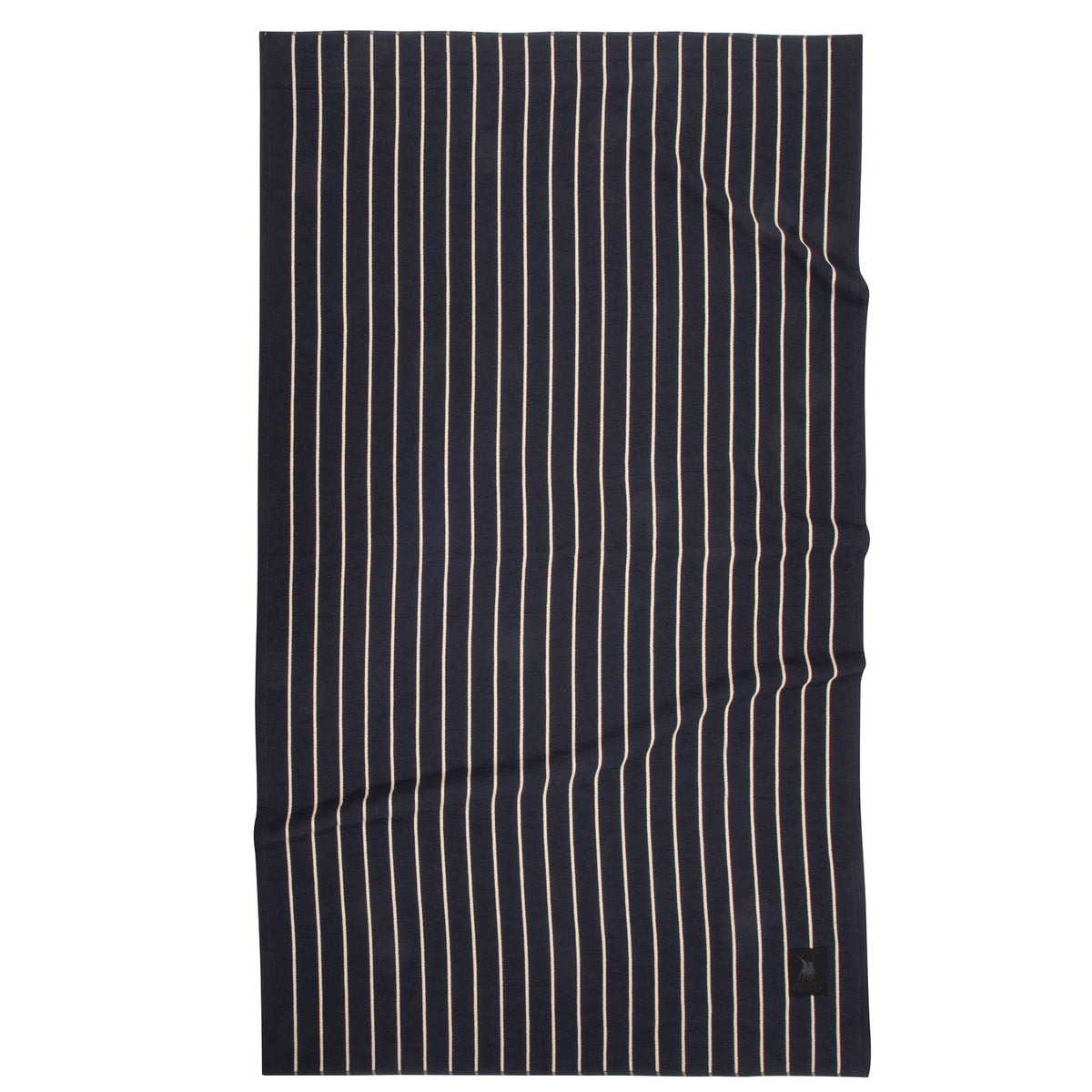 Greenwich Polo Club 4077 black cotton beach towel with fine beige stripes, 90 × 170 cm, shown flat.