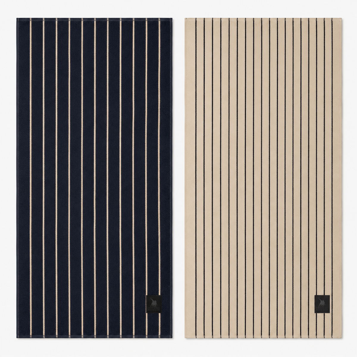 Black and beige colour options of the Greenwich Polo Club 4078 striped cotton jacquard beach towel, 90 × 170 cm.