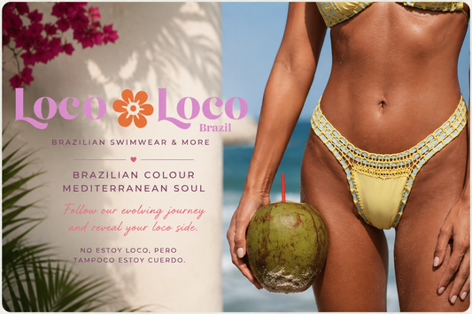 Loco Loco Brazilian swimwear yellow bikini with crochet details, Mediterranean beach style at VVC SHOP Sitia, Crete.