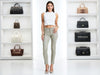 Front view of 3D Denim Griullo grey-olive laminated slim-fit trousers with five pockets and a mid-rise waist.