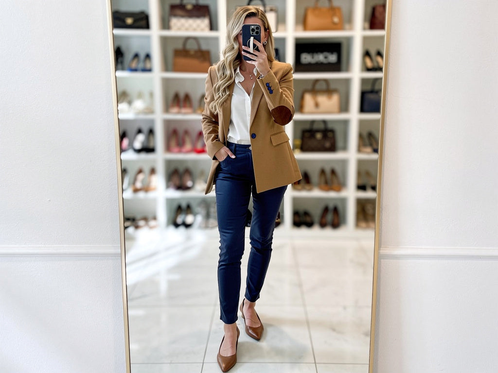 3Denim dark blue laminated pants styled in a modern lifestyle look, slim fit stretch trousers with vegan-friendly leatherlook