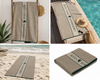 Greenwich Polo Club 5229 beige and green beach towel shown in four Shopify product views for beach, pool, travel and resort style