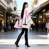 Model 170 cm wearing Angora wool-touch poncho cape in gray and black by Michaela MII, made in Italy.