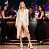 Italian-made sequin blazer beige, formal women’s fashion by Kenco, stylish single-button long blazer