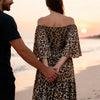 Back view of off-shoulder maxi dress in Sitia Crete summer style