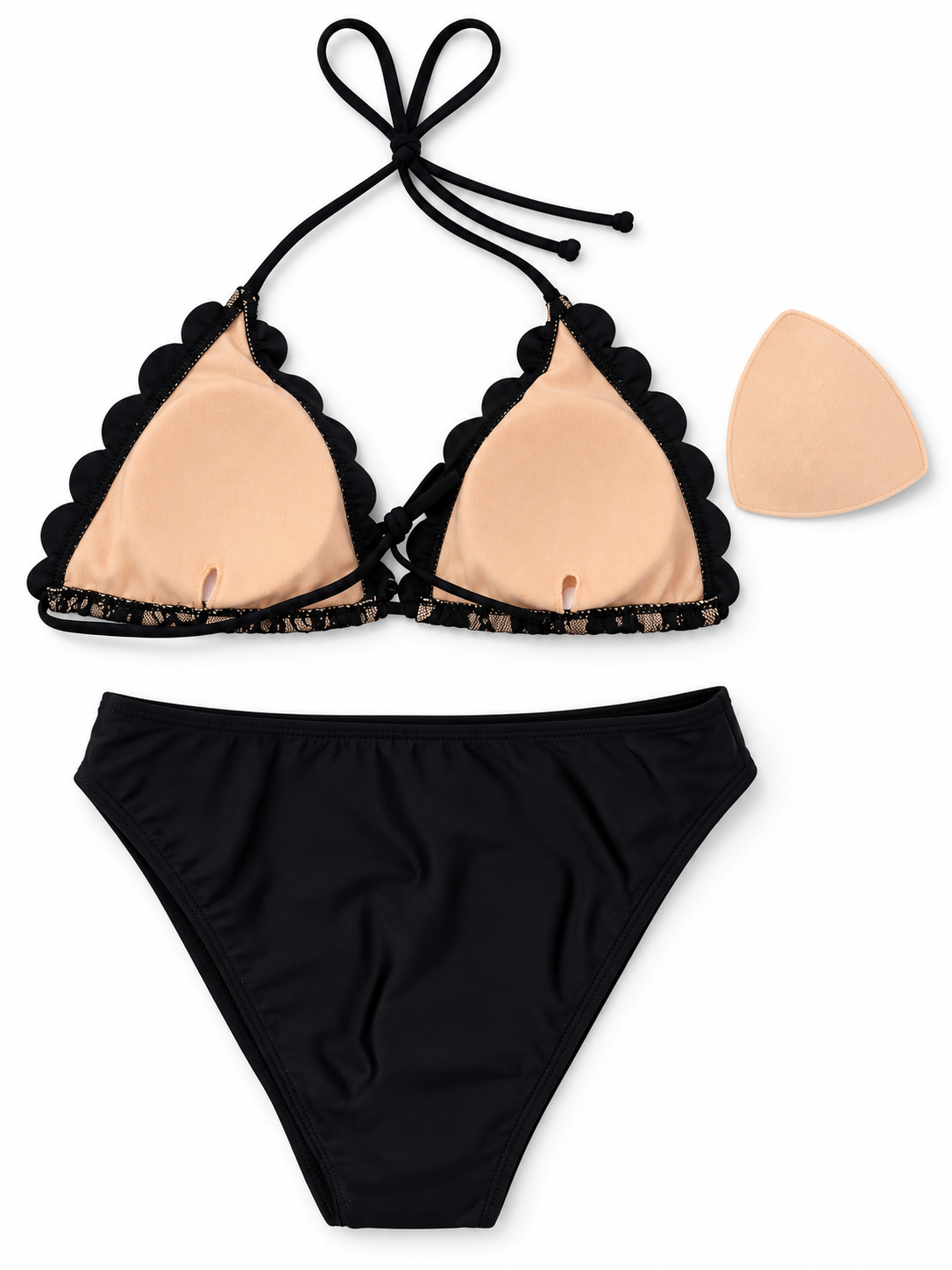 Black & Nude Floral Triangle Lace Bikini Set | VVC Sitia