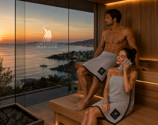 Greenwich Polo Club 3-piece towel set Essential 4110 in grey featuring face towel, hair towel and body towel with decorative black stitched border