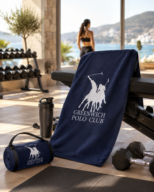 Greenwich Polo Club Microfiber Gym Towel 4189 in dark blue for gym, yoga, fitness and wellness, available at VVC SHOP Sitia, Crete and viktoria-vigh.com