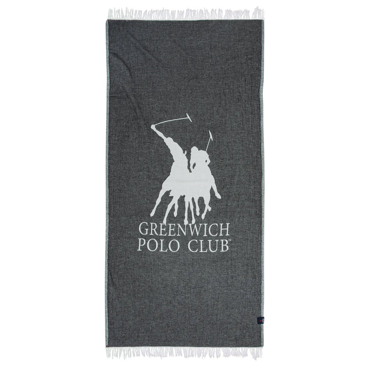 Greenwich Polo Club gray beach pareo towel 85x170 cm with elegant fringes and soft cotton muslin texture for stylish beach days