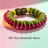 Handmade pink glass stone bracelet with metal and textile design, magnetic clasp – ART WEAR Dimitriadis, made in Greece