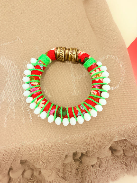 Bracelet Metal With Bead, Lace And White Glass Stones