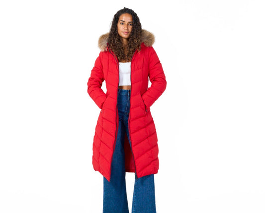 Padded Long Coat Red Cosy Winter Jacket