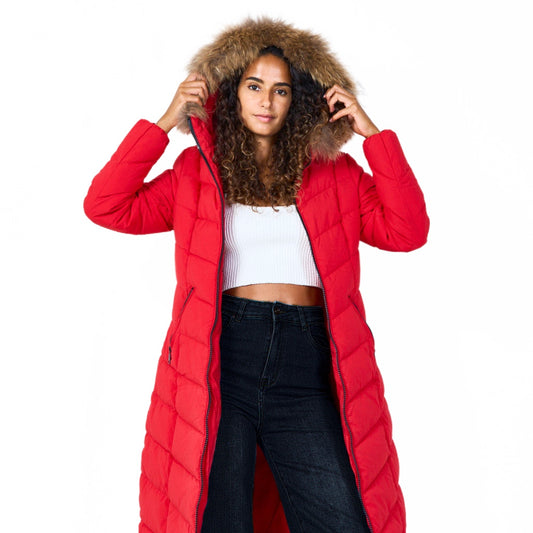 Padded Long Coat Red Cosy Winter Jacket