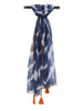 Blue batik style fringe boho cotton scarf or Pareo Parea beach wear cover up 