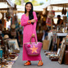 Long sleeve knit dress full length luxury Italian fashion close-up Pink and orange VVC Star basket 