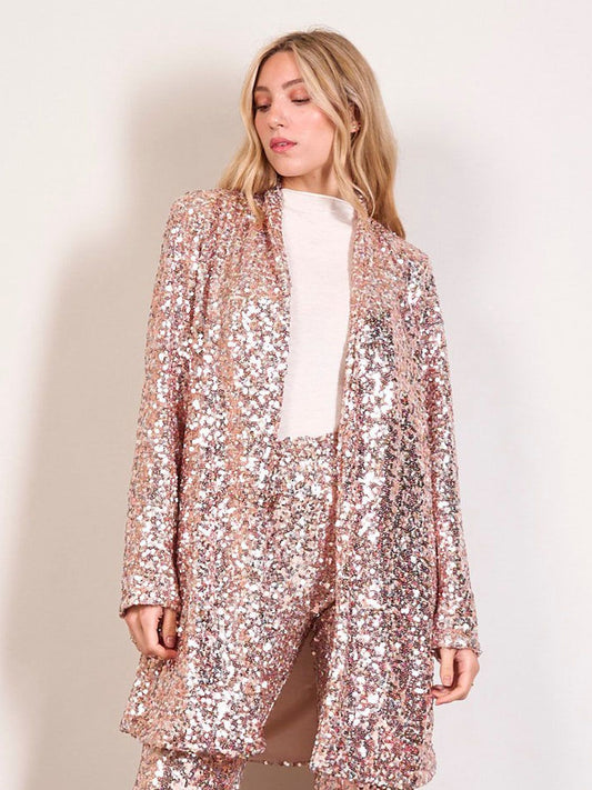 Long Blazer Sequin Nude-Silver