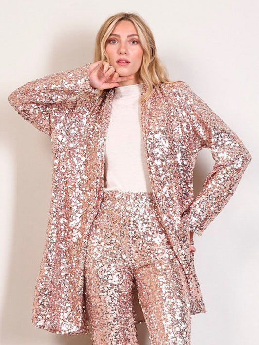 Long Blazer Sequin Nude-Silver