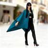 Stylish women’s poncho in petrol with wool-like black embroidery, lightweight and cozy, easy-care polyester, Italian craftsmanship