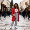 Padded Long Coat Red Cosy Winter Jacket Fur Hood Cozy Warm