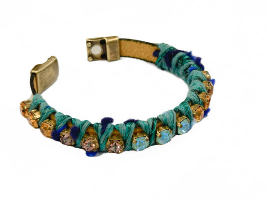 Leather Bracelet yellow & blue with Swarovski Strass