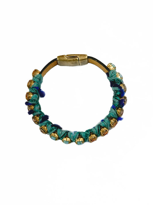 Leather Bracelet yellow & blue with Swarovski Strass