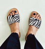 Design zebra print sandals handcrafted in Morocco VVC shop Sitia