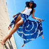 Blue and white scarf with orange fringes, Boho style, full view, perfect for batik lovers, available in Sitia, Crete