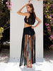 Black macrame fringe festival outfit by Zoe – wrap skirt 100 cm & cropped bolero vest, free size EU 36-40