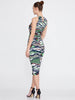 Bodycon Animal Print Midi with Neckless Green Dark blue