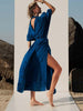 Best Boho Styles phrodite Maxi Dress marine blue side slits & braided belt