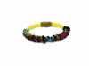 Front view of the ART WEAR Dimitriadis yellow leather and textile slim bracelet with Swarovski crystals and black details.