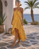 Athena Greek cotton mullet maxi dress by VVC, styled as a boho festival dress, available online and at VVC Shop Sitia, Crete.