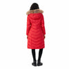 Padded Long Coat Red Cosy Winter Jacket Fur Hood Cozy Warm
