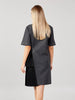 Back view gray-black midi dress with asymmetrical hemline, Say label premium dress
