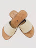Handmade beige cowhide leather slide sandals for women top view luxury summer sandals with natural fur texture by VVC
