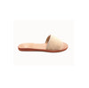 Beige leather fur sandals side view handmade women's summer footwear with lightweight sole and premium cowhide leather