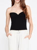 Close-up front view of the Berrin black bandeau bustier showing its straight strapless neckline and fitted cut.