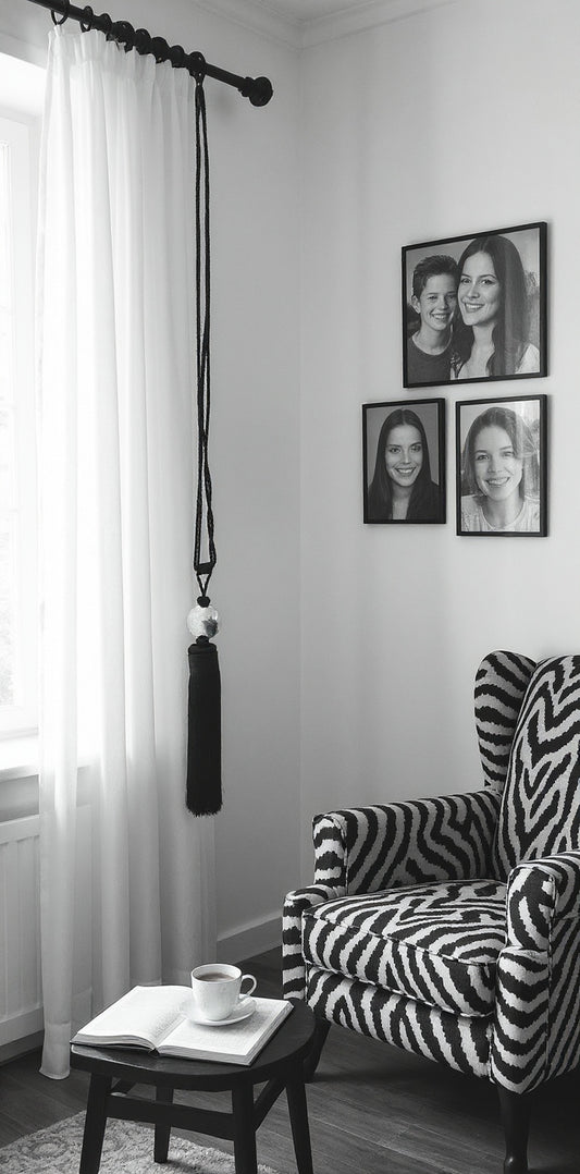 Boho macrame wall and curtain décor for living room