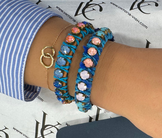 blue bracelet worn leather bracelet with magnet closure by dimitriadis