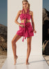 Seleny boho two-piece set pink fuchsia with braided belt and decorative top