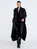 Front view of long unisex coat inspired by Japanese design, by Caraclan, Marc Cain style 