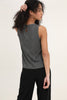Back view of sleeveless gray lace top by Choklate Paris with floral lace pattern and regular fit, available at VVC SHOP Sitia in Crete