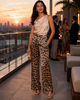 Choklate PARIS leopard wide-leg pants styled for an elegant evening outfit, lightweight silk-touch trousers at VVC SHOP Sitia Crete