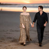 ront view of bare shoulder neckline on leopard dress Civico label