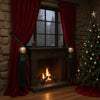Cozy room with a fireplace, Christmas tree, and red curtains. - deco ideas tassel, quaste 