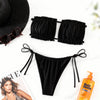 Diver Luxury Swimwear black bandeau bikini flat lay with adjustable tie bottoms, made in Greece, available at VVC SHOP Sitia Crete.