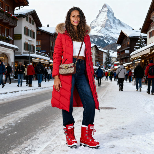 Gefütterter langer Mantel, rote, gemütliche Winterjacke