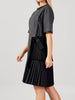 Side view close up dress with pleated skirt and side-tied bow belt, elegant event outfit